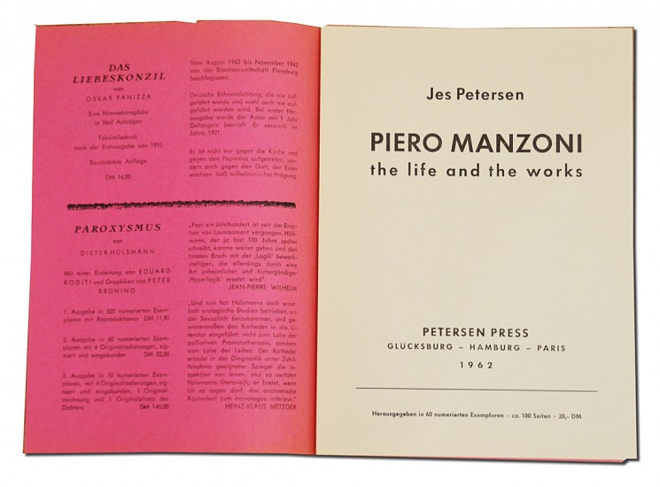 Piero Manzoni, Manzoni Life and Works Announcements