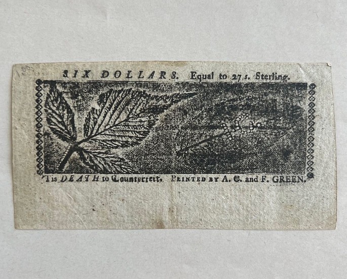 American Currency, six dollars. Equal to 27s. Sterling.
1774